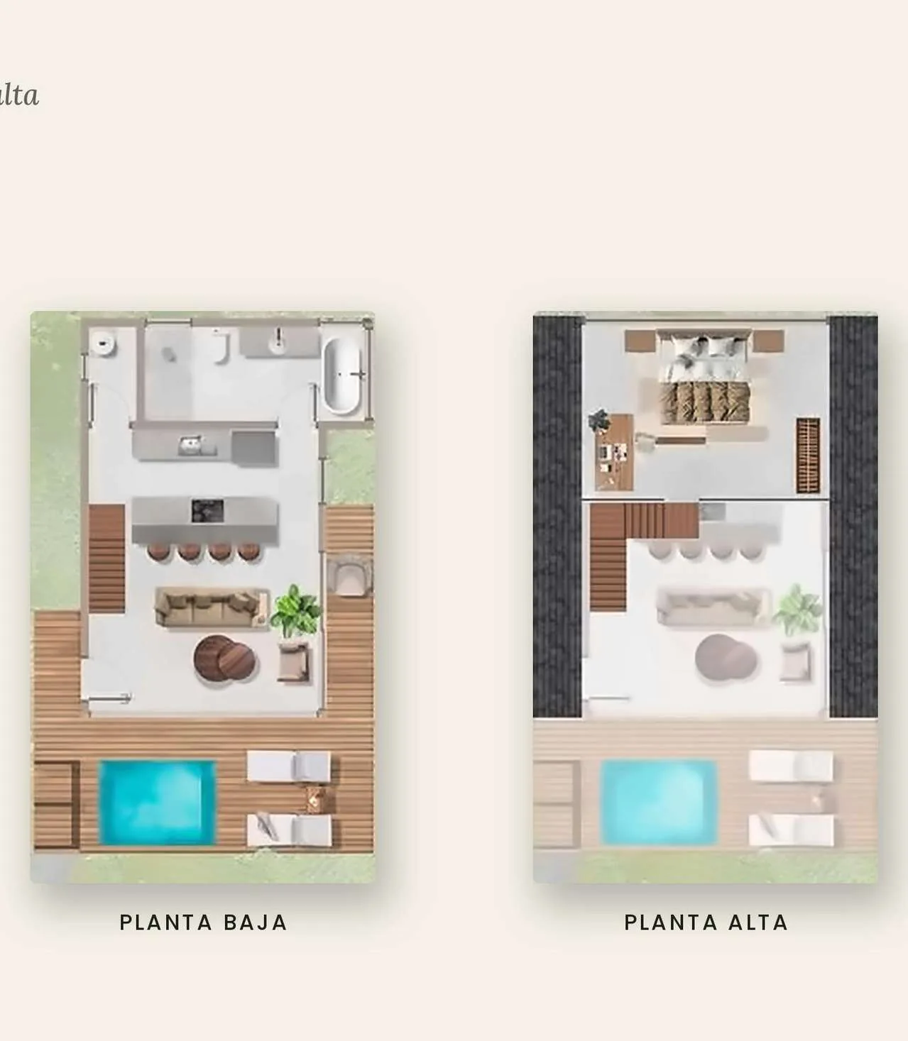 Plano maestro de Cabaña 33: planta baja y planta alta