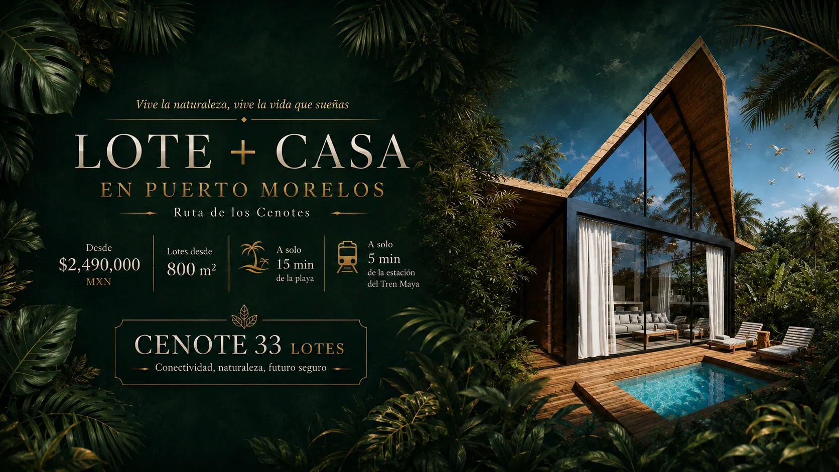 Oferta Lote + Casa Cabaña 33 en Puerto Morelos, Ruta de los Cenotes